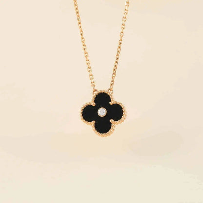 [Okajuri Jewelry]CLOVER 15MM DIAMOND ONYX NECKLACE