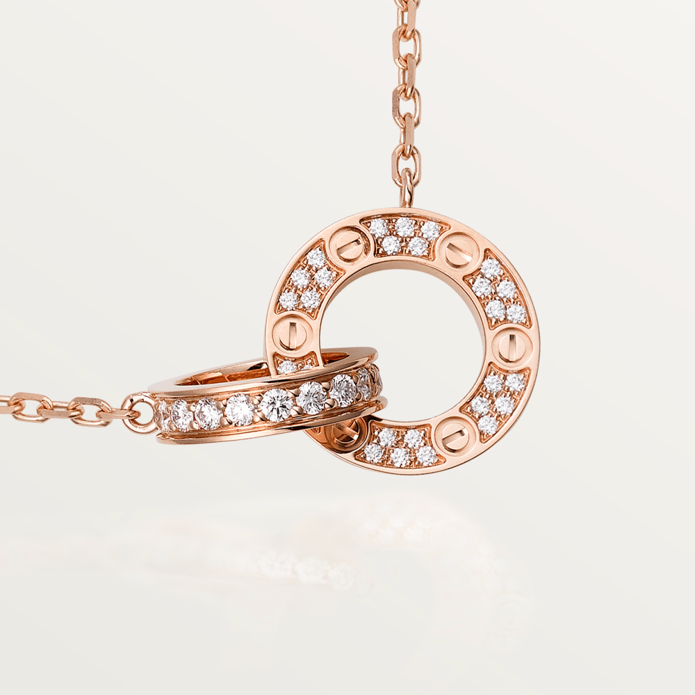 [Okajuri Jewelry]LOVE 7.6MM NECKLACE ROSE GOLD AND SILVER  FULL DIAMOND