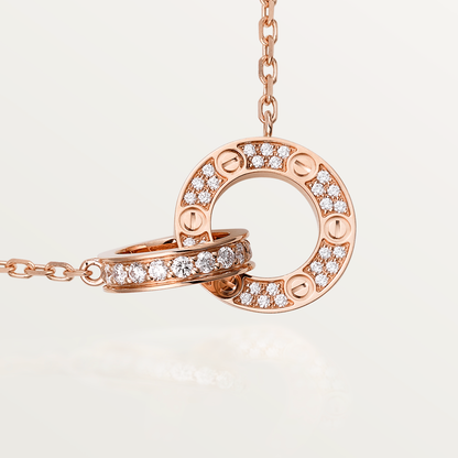 [Okajuri Jewelry]LOVE 7.6MM NECKLACE ROSE GOLD AND SILVER  FULL DIAMOND