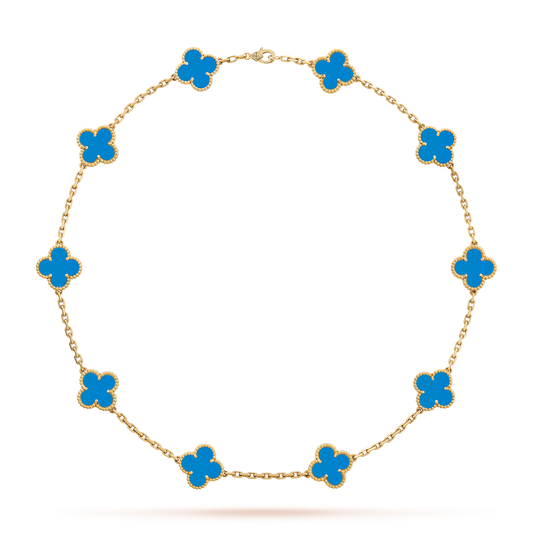 [Okajuri Jewelry] CLOVER 10 MOTIFS BLUE AGATE NECKLACE