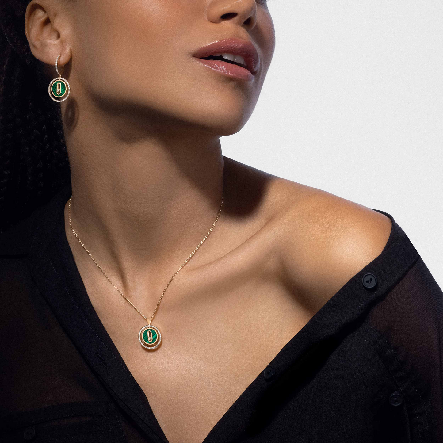 [Okajuri Jewelry]LUCKY MOVE 1 DIAMOND MALACHITE GOLD DIAMOND NECKLACE