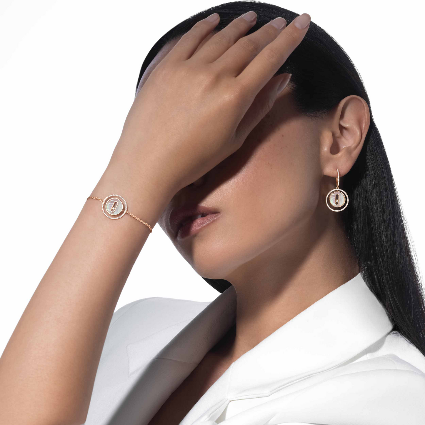 [Okajuri Jewelry]LUCKY MOVE WHITE MOTHER OF PEARL PINK GOLD DIAMOND BRACELET