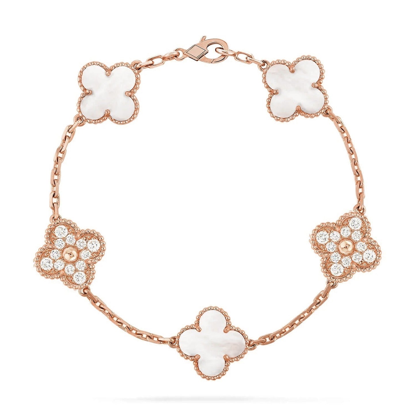 [Okajuri Jewelry]CLOVER WHITE PEARL MOP 5 MOTIF BRACELET COLLECTION
