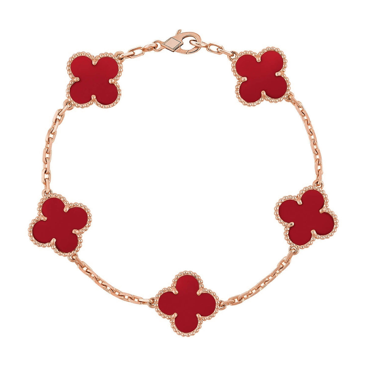 [Okajuri Jewelry]  CLOVER 5 MOTIF RED CORNELIAN BRACELET COLLECTION
