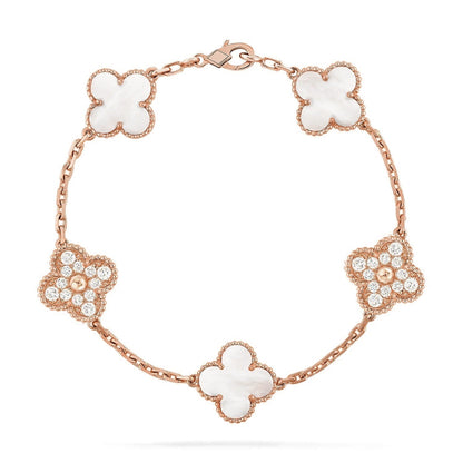 [Okajuri Jewelry] CLOVER WHITE PEARL MOP 5 MOTIF BRACELET COLLECTION