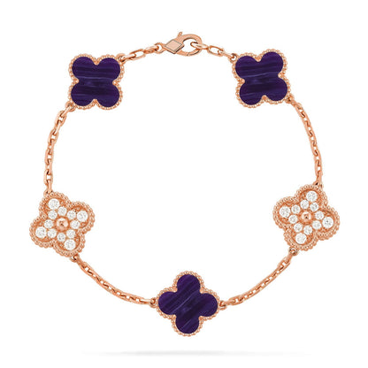 [Okajuri Jewelry] CLOVER 5 MOTIF PURPLE STRIPES BRACELET COLLECTION
