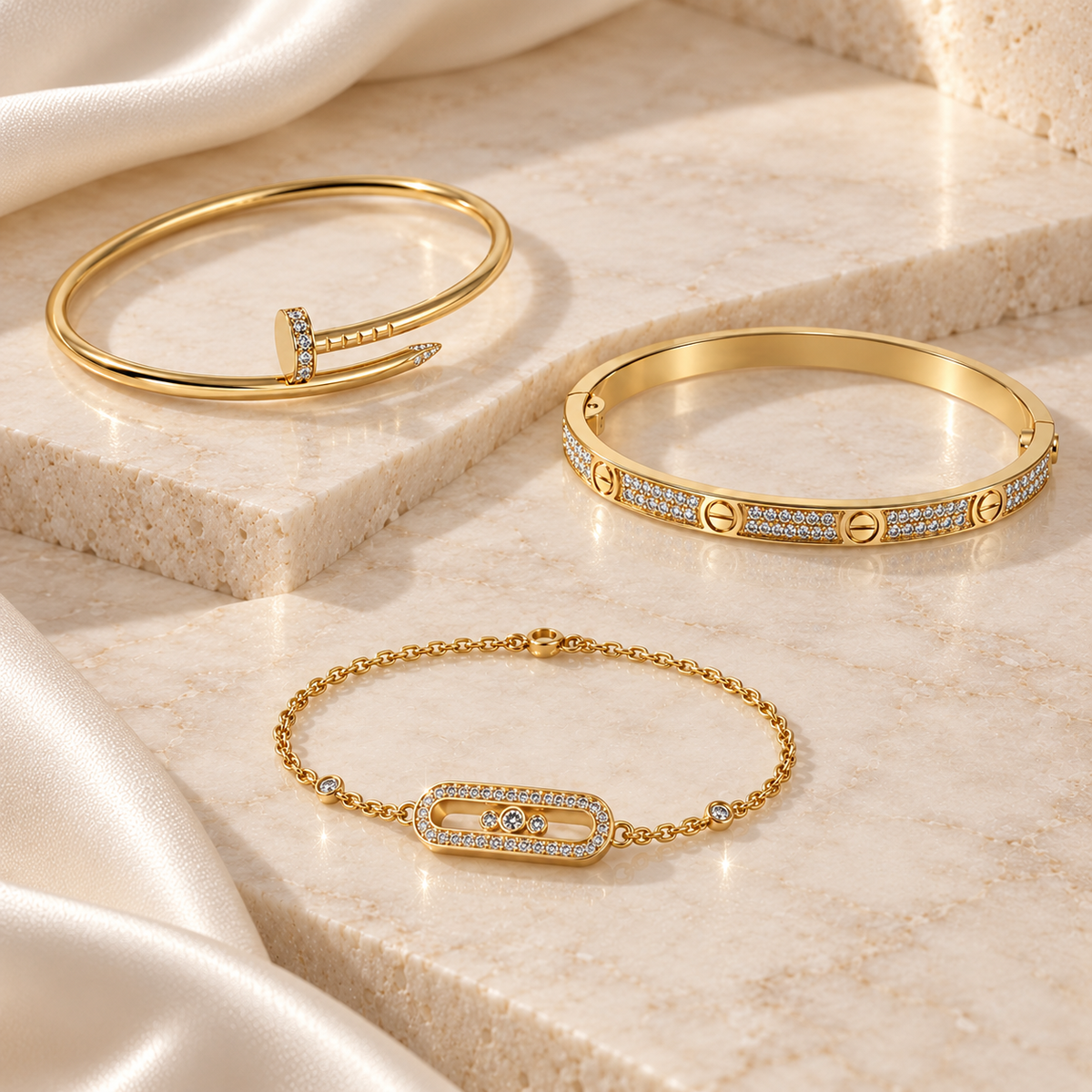 [Oakjuri™ Jewelry] ] LOVE & JUSTE Baby Move Diamond Bracelet Stack Set