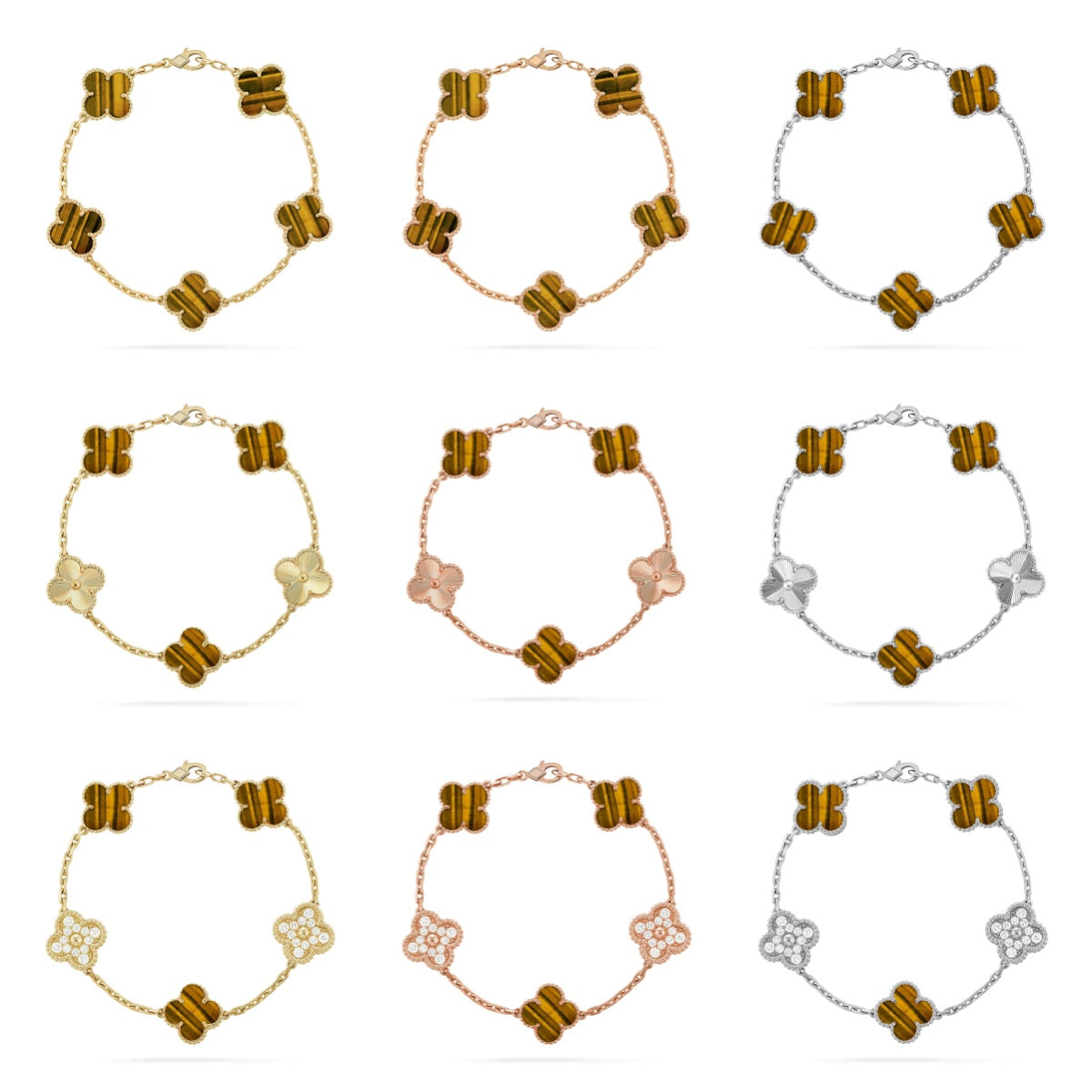 [Okajuri Jewelry] CLOVER 5 MOTIFS TIGER EYE BRACELET COLLECTION