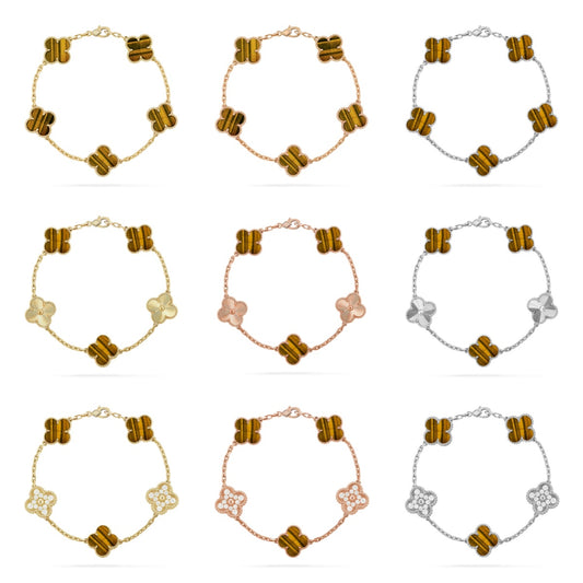 [Okajuri Jewelry] CLOVER 5 MOTIFS TIGER EYE BRACELET COLLECTION