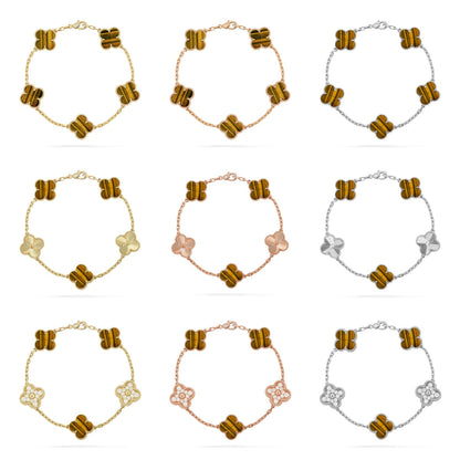 [Okajuri Jewelry]  CLOVER 5 MOTIFS TIGER EYE BRACELET COLLECTION
