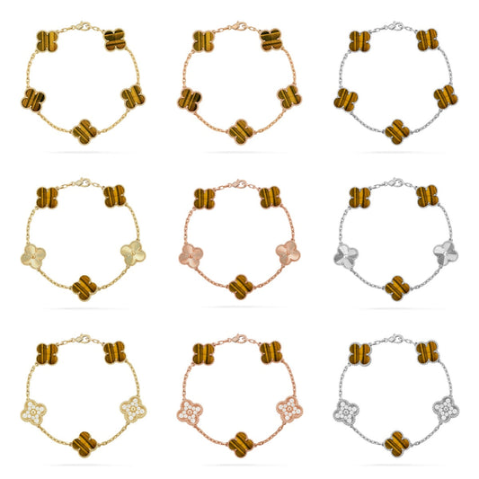 [Okajuri Jewelry]  CLOVER 5 MOTIFS TIGER EYE BRACELET COLLECTION
