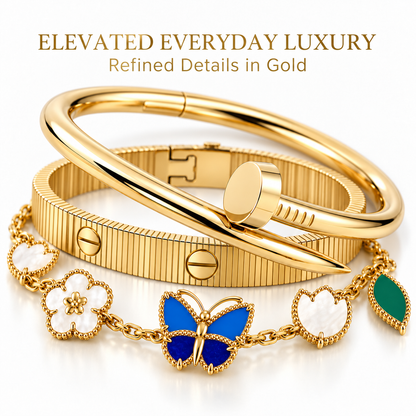[Oakjuri™ Jewelry] ]Clover Lucky Spring & Love & Juste Garden 3-Piece  Bracelet Stack Set