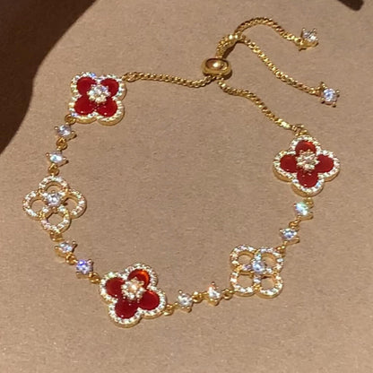 [Okajuri Jewelry]CLOVER 5 MOTIF PINK BLUE RED WHITE BRACELET