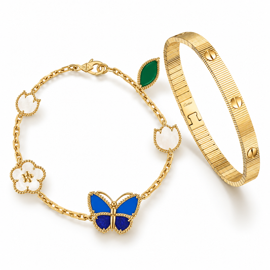 [Oakjuri™ Jewelry] ] Lucky Spring Butterfly 5-Motif & LOVE Unlimited Bracelet Stack Set
