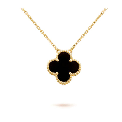[Okajuri Jewelry]CLOVER 15MM BLACK ONYX SINGLE FLOWER NECKLACE