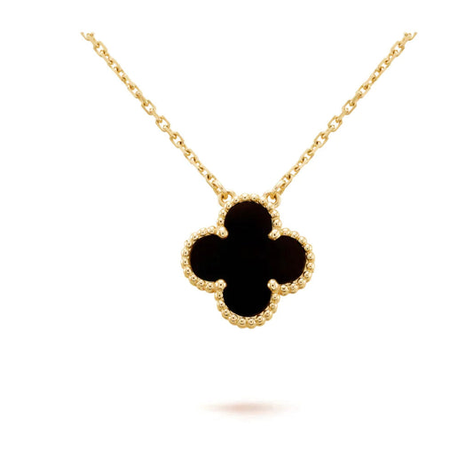 [Okajuri Jewelry]CLOVER 15MM BLACK ONYX SINGLE FLOWER NECKLACE