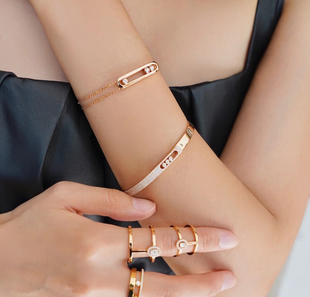 [Okajuri Jewelry]Move Noa Rose Gold Pavé Diamond Bangle Bracelet