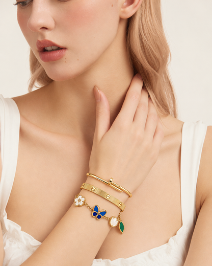 [Oakjuri™ Jewelry] ]Clover Lucky Spring & Love & Juste Garden 3-Piece  Bracelet Stack Set