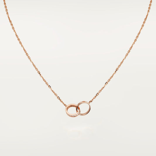 [Okajuri Jewelry] LOVE DOUBLE RING HALF DIAMOND NECKLACE