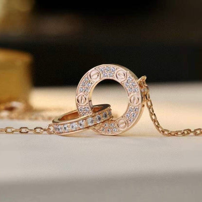 [Okajuri Jewelry]LOVE 7.6MM NECKLACE ROSE GOLD AND SILVER  FULL DIAMOND