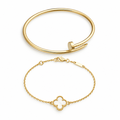 [Oakjuri™ Jewelry] ] Clover White Mother-of-Pearl & JUSTE Bracelet Stack Set