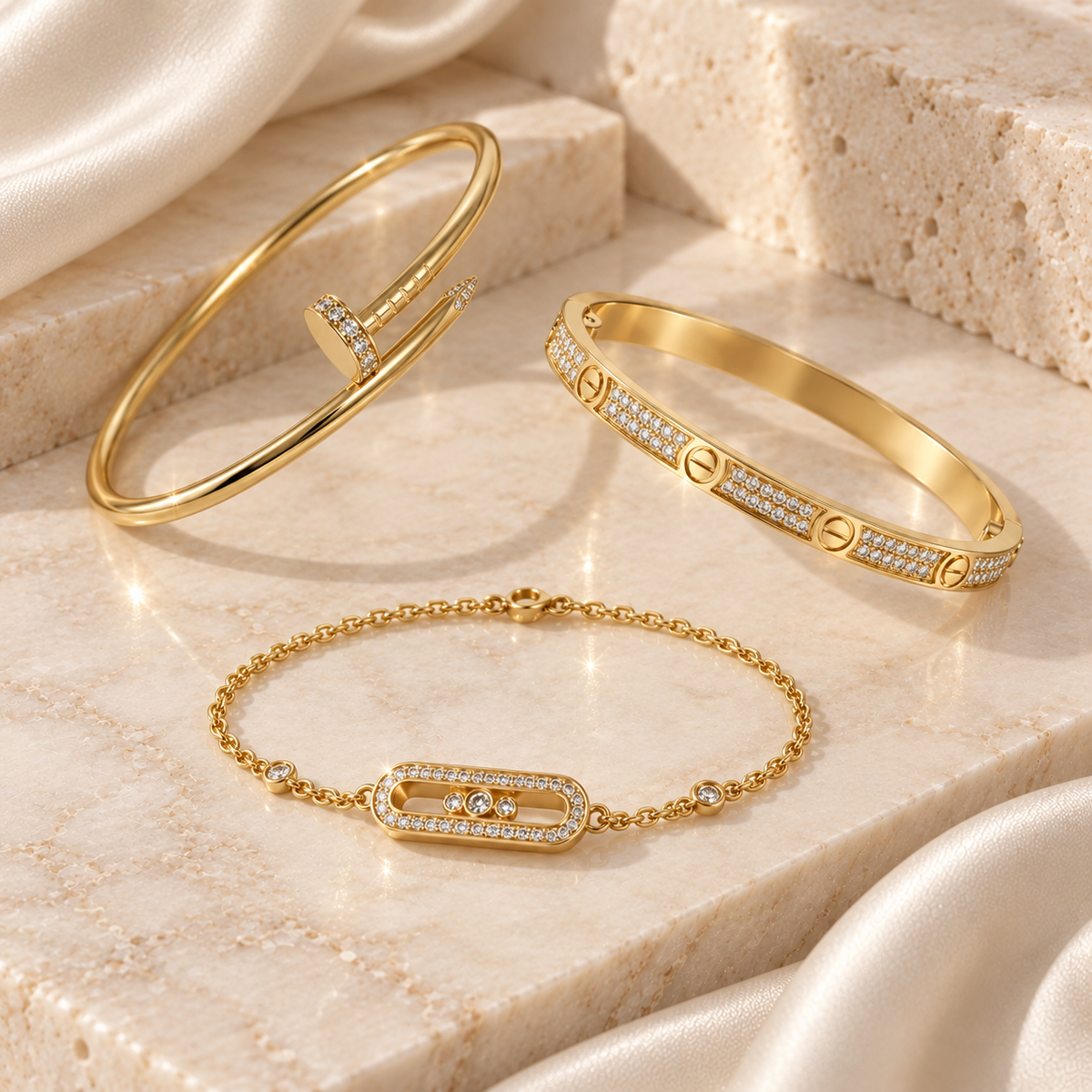 [Oakjuri™ Jewelry] ] LOVE & JUSTE Baby Move Diamond Bracelet Stack Set