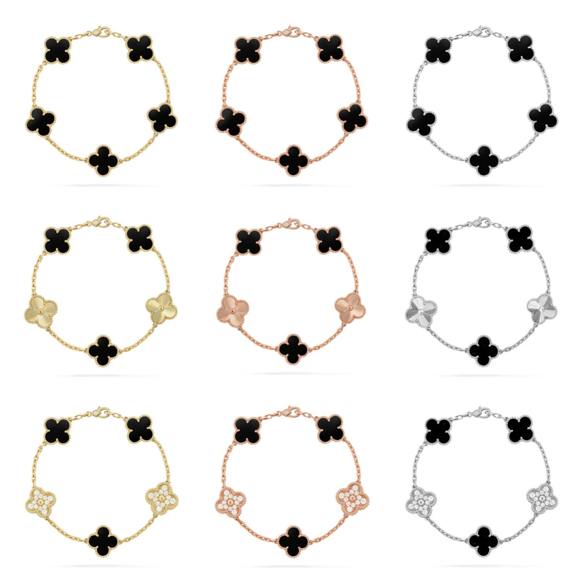[Okajuri Jewelry] CLOVER 5 MOTIF ONYXS BRACELET COLLECTION