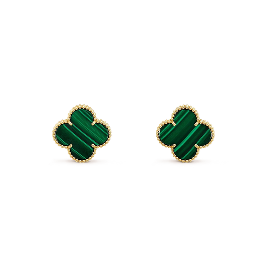 [Okajuri Jewelry]CLOVER MINI 9.5MM MALACHITE  EARRINGS