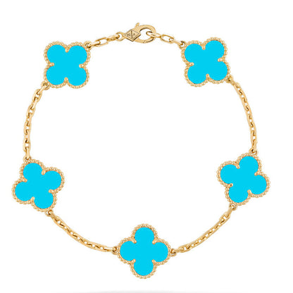 [Okajuri Jewelry]CLOVER 5 MOTIFS TURQUOISE BRACELET