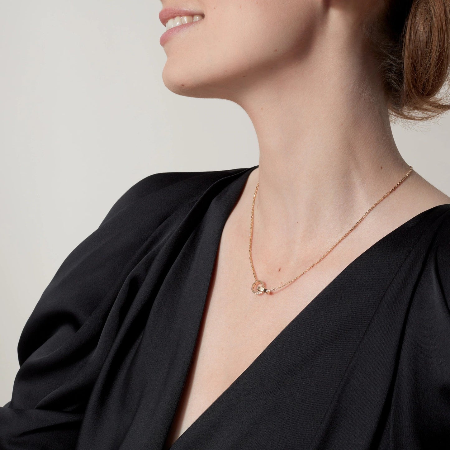 [Okajuri Jewelry] LOVE DOUBLE RING HALF DIAMOND NECKLACE