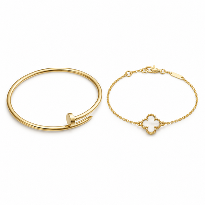 [Oakjuri™ Jewelry] ] Clover White Mother-of-Pearl & JUSTE Bracelet Stack Set