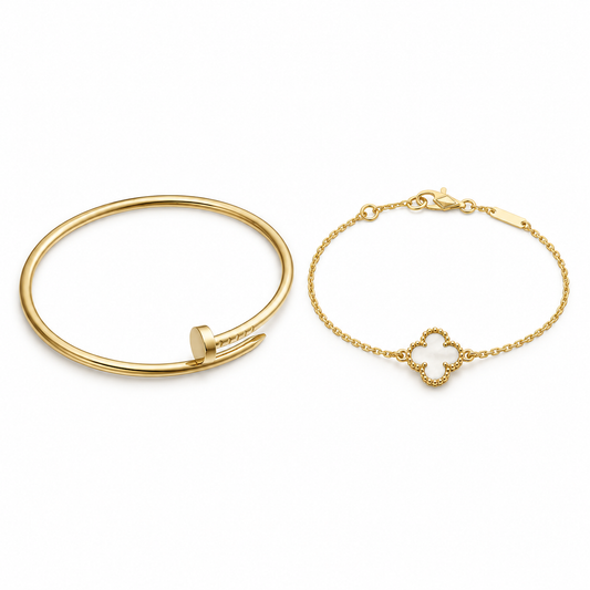 [Oakjuri™ Jewelry] ] Clover White Mother-of-Pearl & JUSTE Bracelet Stack Set