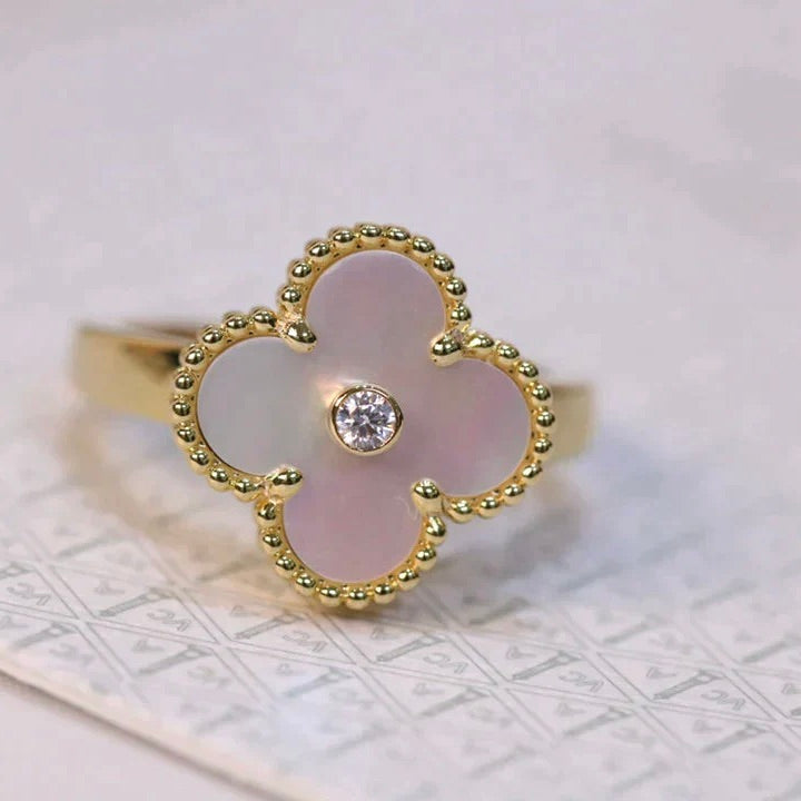 [Okajuri Jewelry]CLOVER PINK MOP RING GOLD DIAMOND