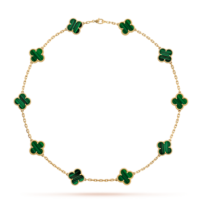 [Okajuri Jewelry]CLOVER 10 MOTIFS MALACHITE NECKLACE
