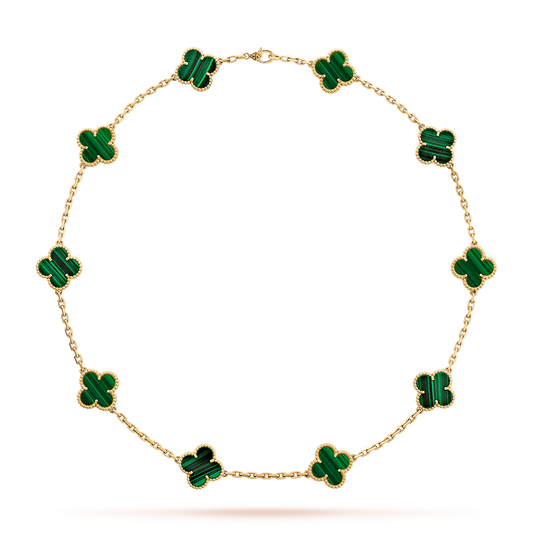[Okajuri Jewelry]CLOVER 10 MOTIFS MALACHITE NECKLACE