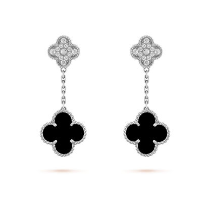 [Okajuri Jewelry]CLOVER 2 MOTIFS  DIAMOND ONYX EARRINGS SILVER