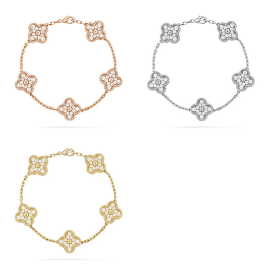 [Okajuri Jewelry] CLOVER 5 MOTIF FULL DIAMOND BRACELET COLLECTION