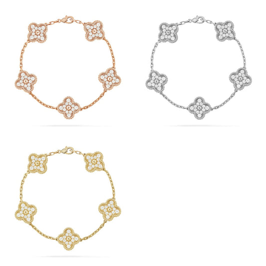 [Okajuri Jewelry]  CLOVER 5 MOTIF FULL DIAMOND BRACELET COLLECTION