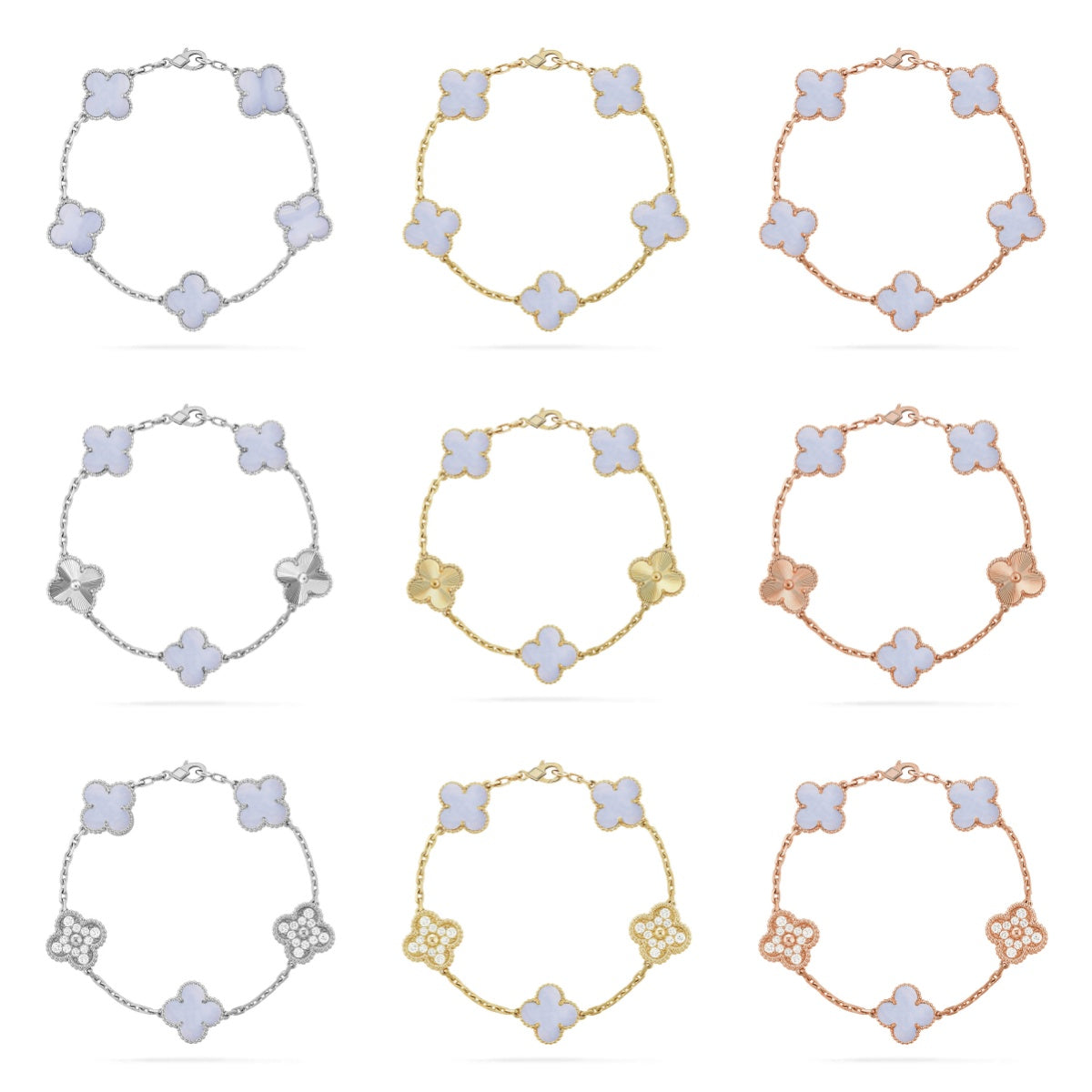 [Okajuri Jewelry] CLOVER 5 MOTIF PURPLE CHALCEDONY BRACELET COLLECTION