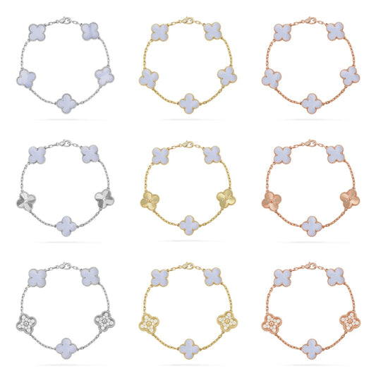 [Okajuri Jewelry] CLOVER 5 MOTIF PURPLE CHALCEDONY BRACELET COLLECTION