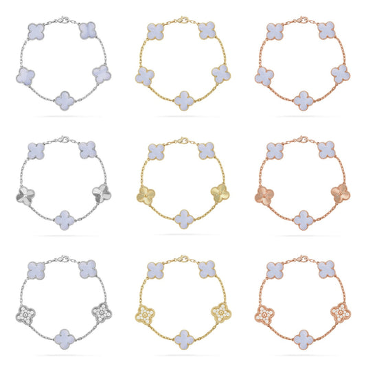 [Okajuri Jewelry]  CLOVER 5 MOTIF PURPLE CHALCEDONY BRACELET COLLECTION