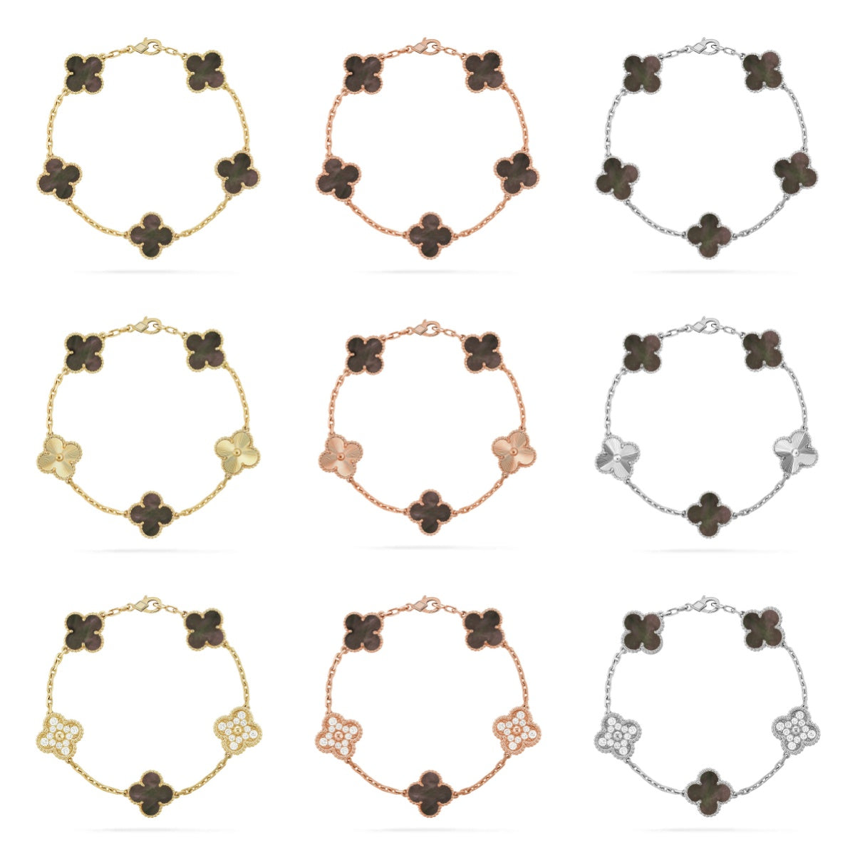 [Okajuri Jewelry] CLOVER 5 MOTIF GRAY MOP BRACELET COLLECTION