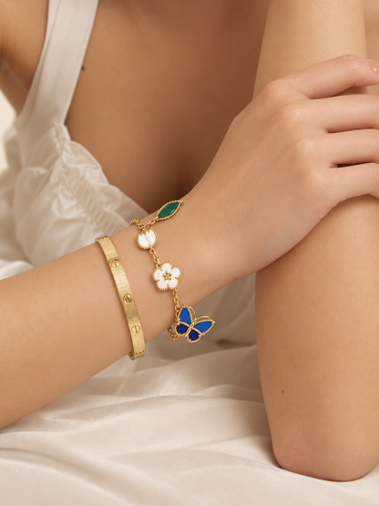 [Oakjuri™ Jewelry] ] Lucky Spring Butterfly 5-Motif & LOVE Unlimited Bracelet Stack Set