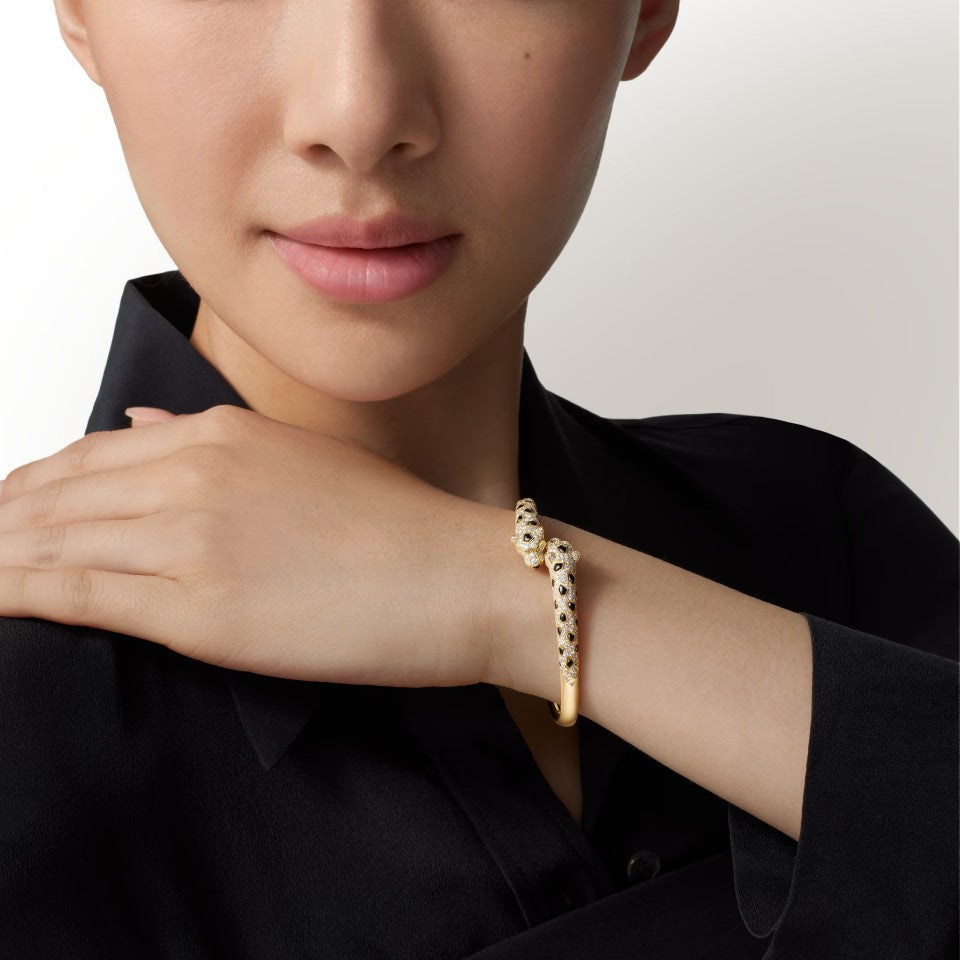 [Okajuri Jewelry] PANTHERE DOUBLE HEADED HALF DIAMOND OPEN BRACELET