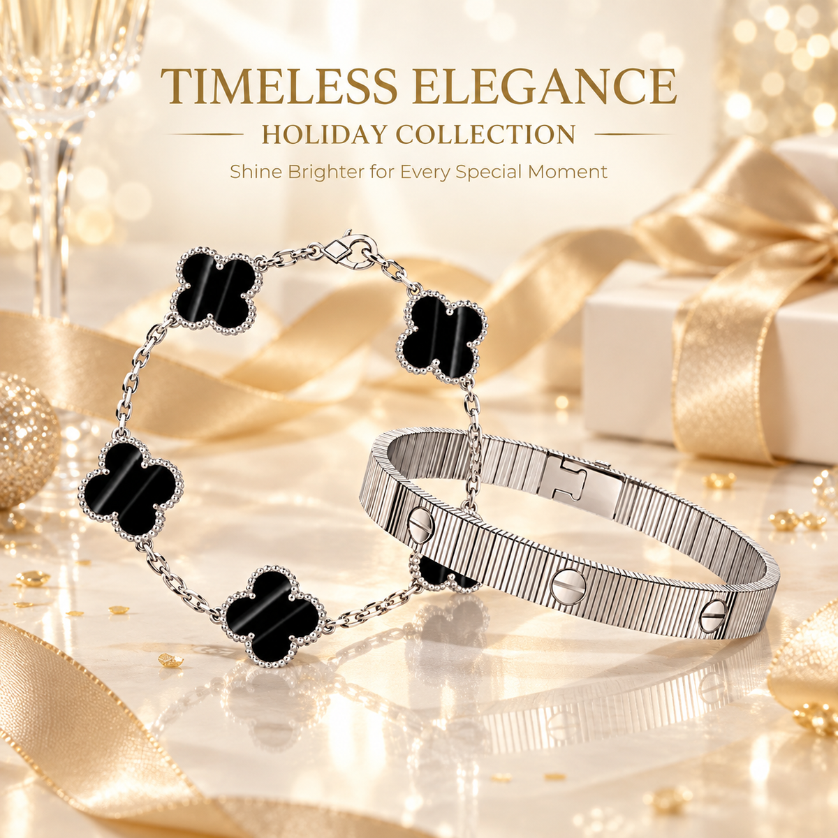 [Oakjuri™ Jewelry] ] Clover 5-Motif & LOVE Unlimited Bracelet Set