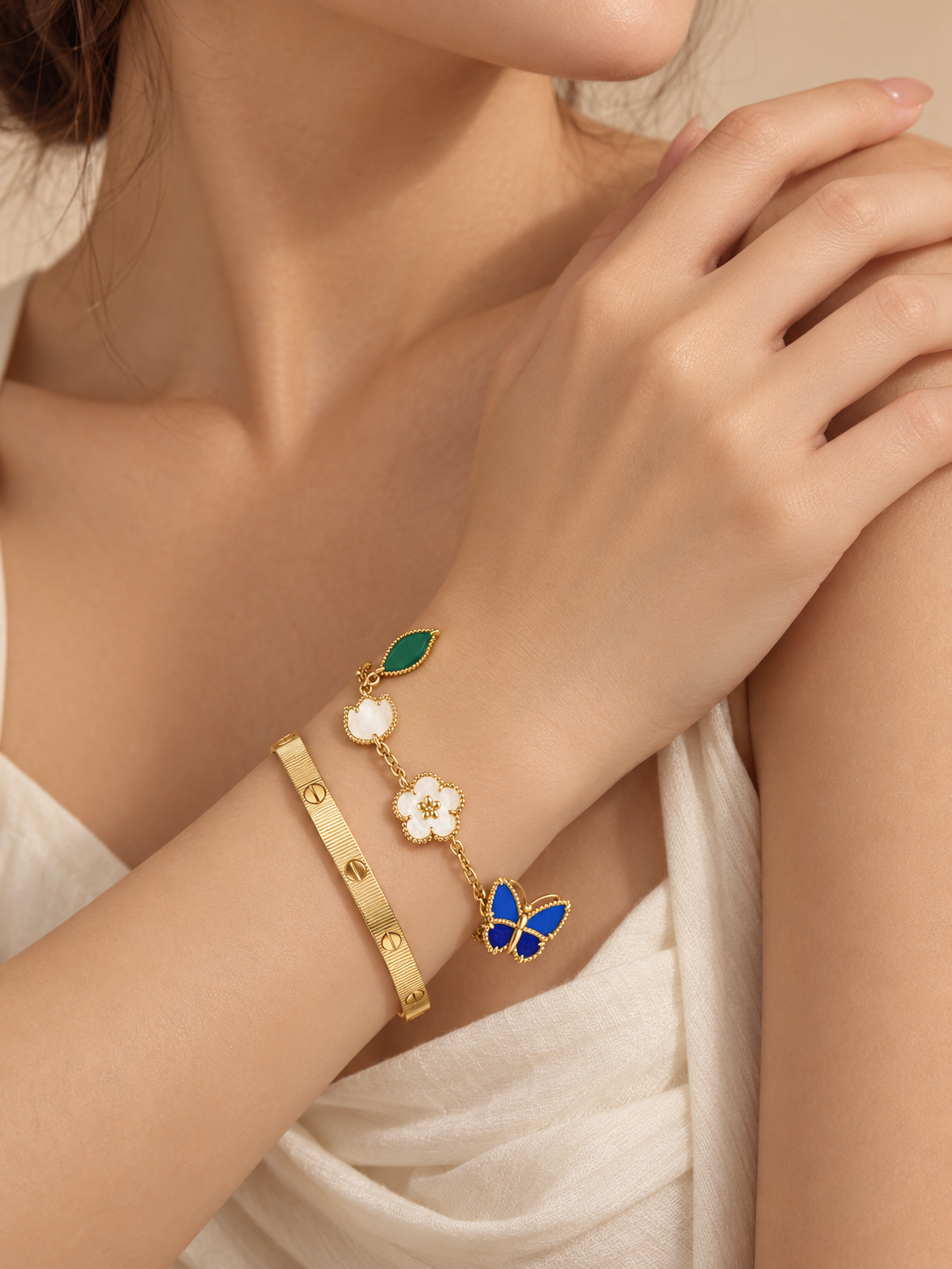 [Oakjuri™ Jewelry] ] Lucky Spring Butterfly 5-Motif & LOVE Unlimited Bracelet Stack Set