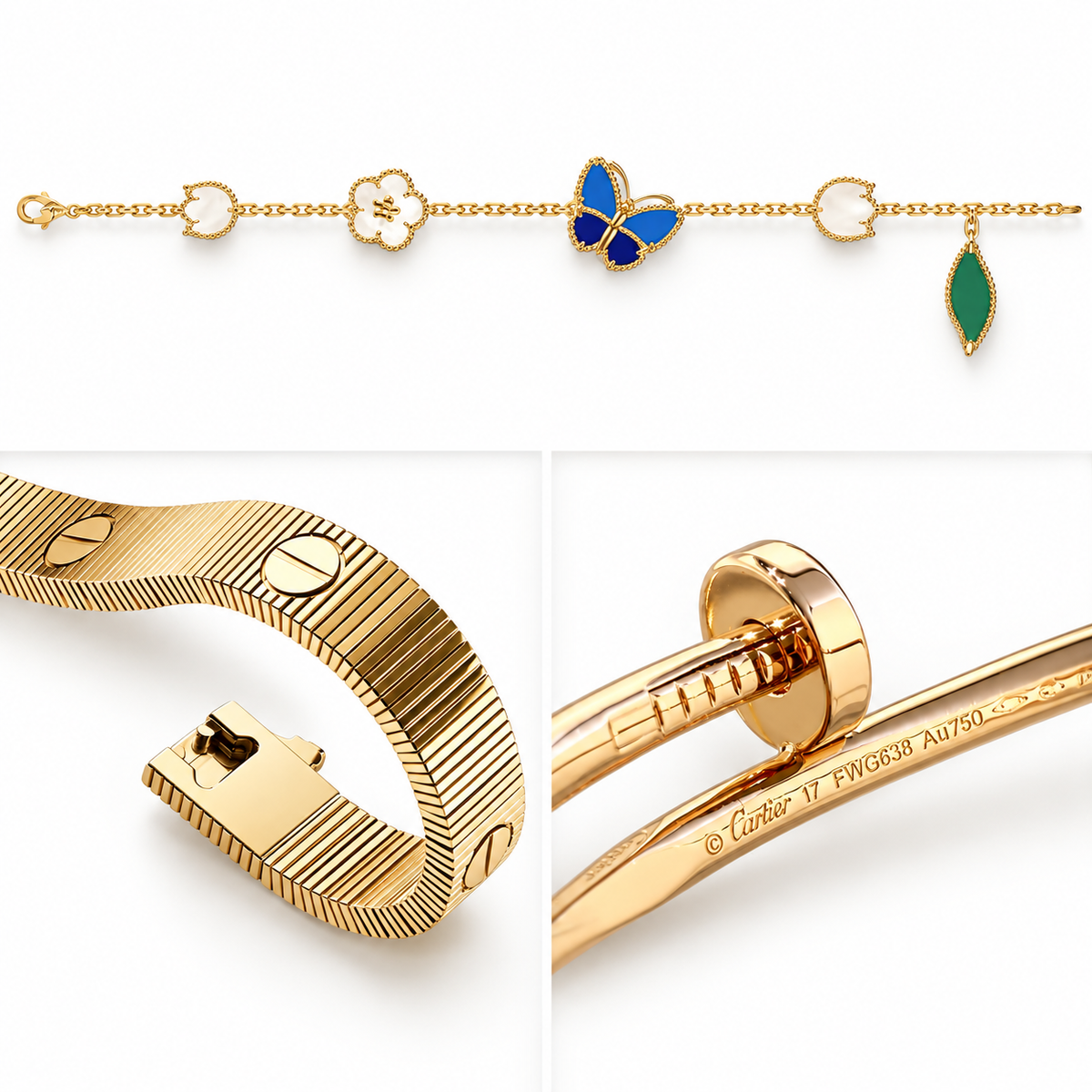 [Oakjuri™ Jewelry] ]Clover Lucky Spring & Love & Juste Garden 3-Piece  Bracelet Stack Set