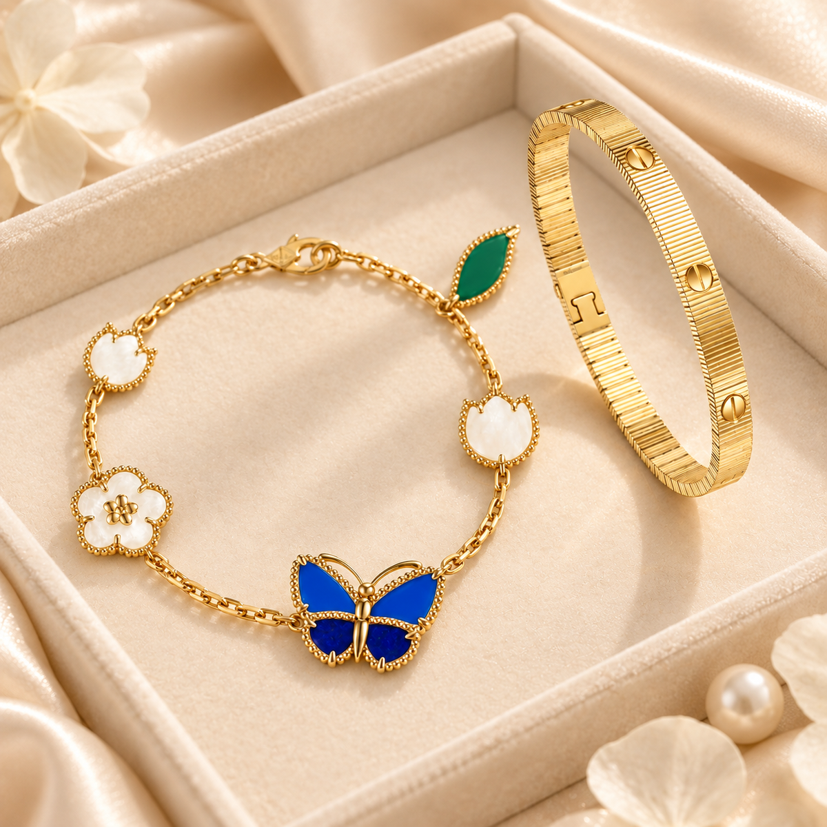 [Oakjuri™ Jewelry] ] Lucky Spring Butterfly 5-Motif & LOVE Unlimited Bracelet Stack Set