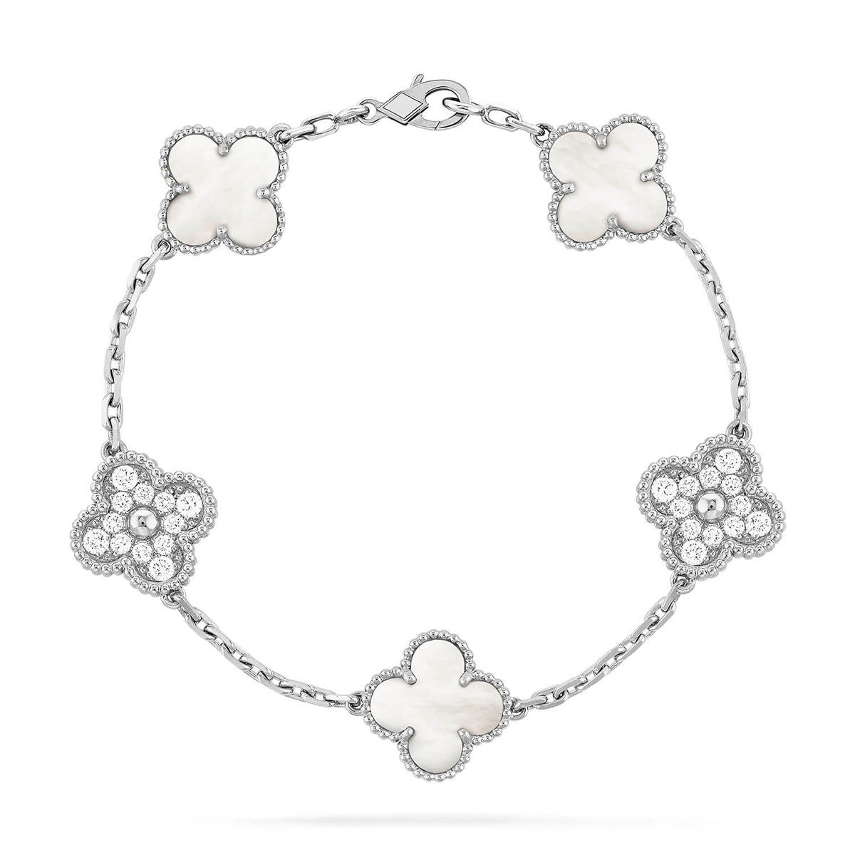 [Okajuri Jewelry]CLOVER WHITE PEARL MOP 5 MOTIF BRACELET COLLECTION