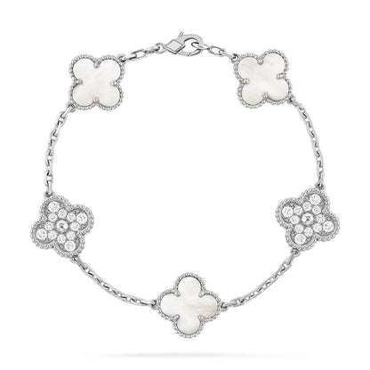 [Okajuri Jewelry]CLOVER WHITE PEARL MOP 5 MOTIF BRACELET COLLECTION